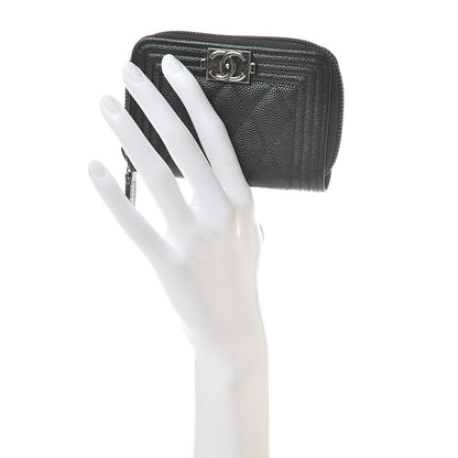 Chanel Caviar Quilted Boy Zip Around Coin Purse Wallet Black 2 of 8