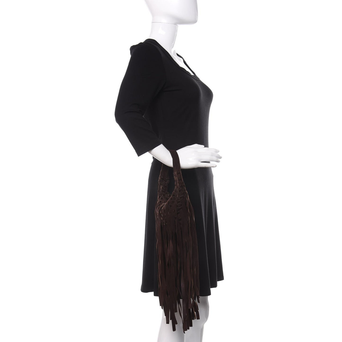 Suede Intrecciato Fringe Mini Hobo Ebano