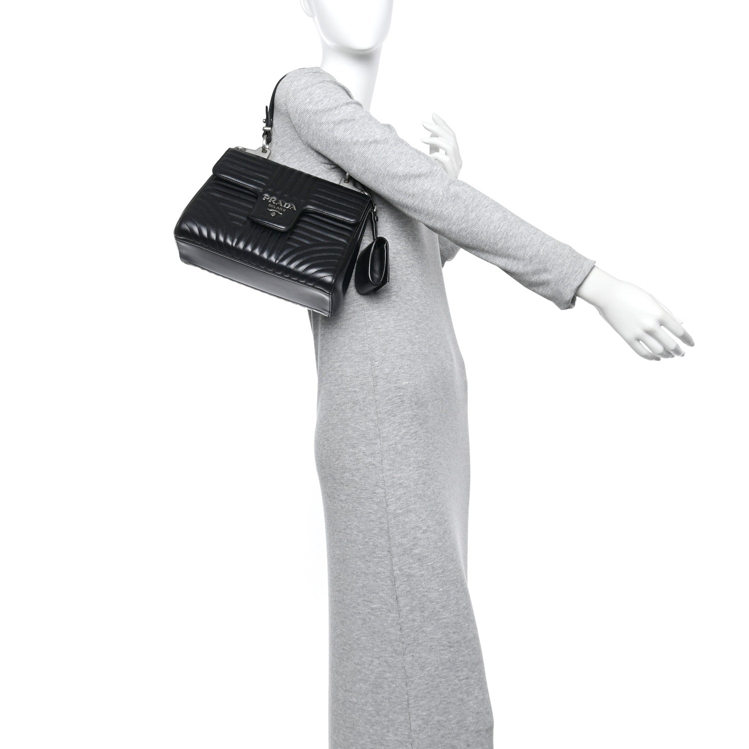 Prada Soft Calfskin Impunture Diagramme Flap Top Handle Bag Black 3 of 15