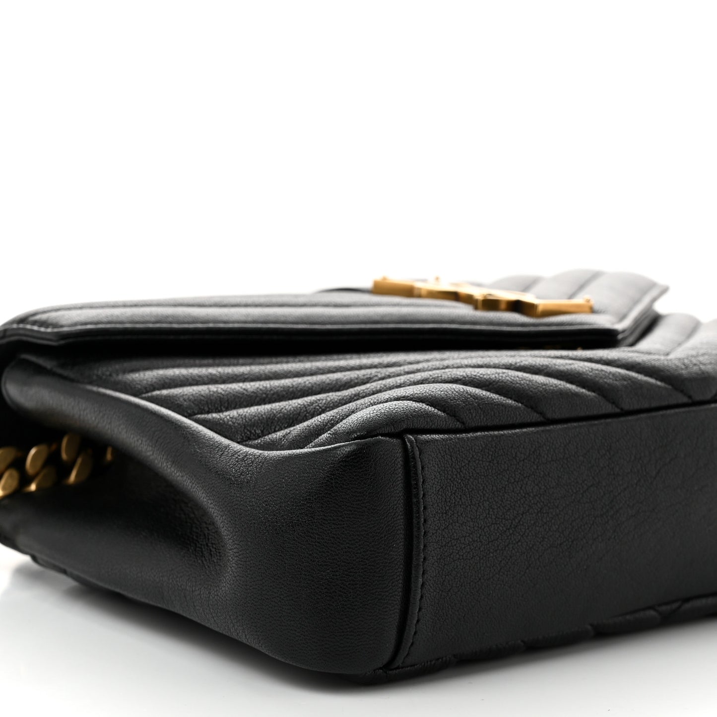 Sheepskin Matelasse Chevron Monogram Medium College Bag Black