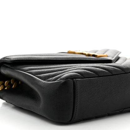 Saint Laurent Sheepskin Matelasse Chevron Monogram Medium College Bag Black 9 of 11