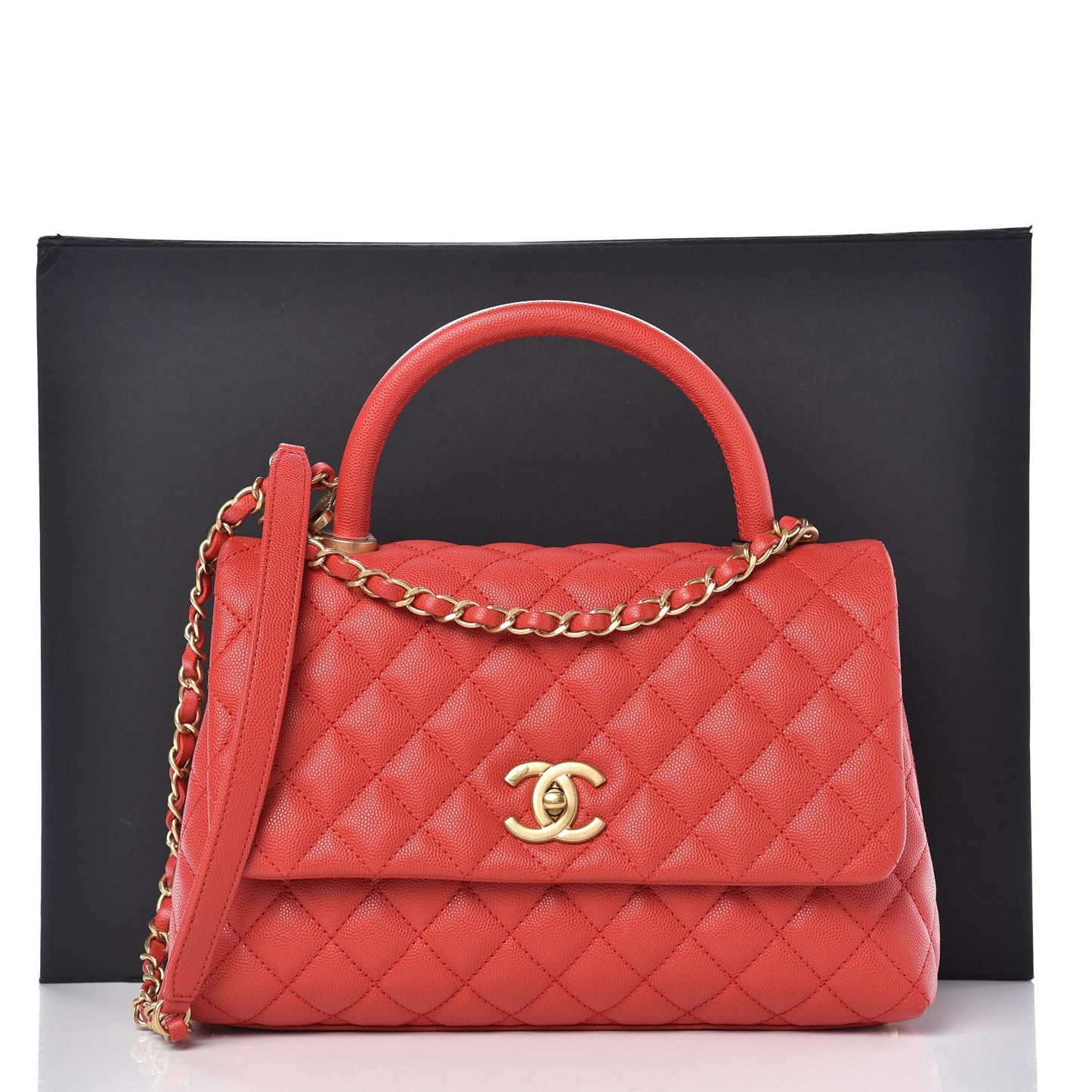Caviar Quilted Small Coco Handle Flap Red