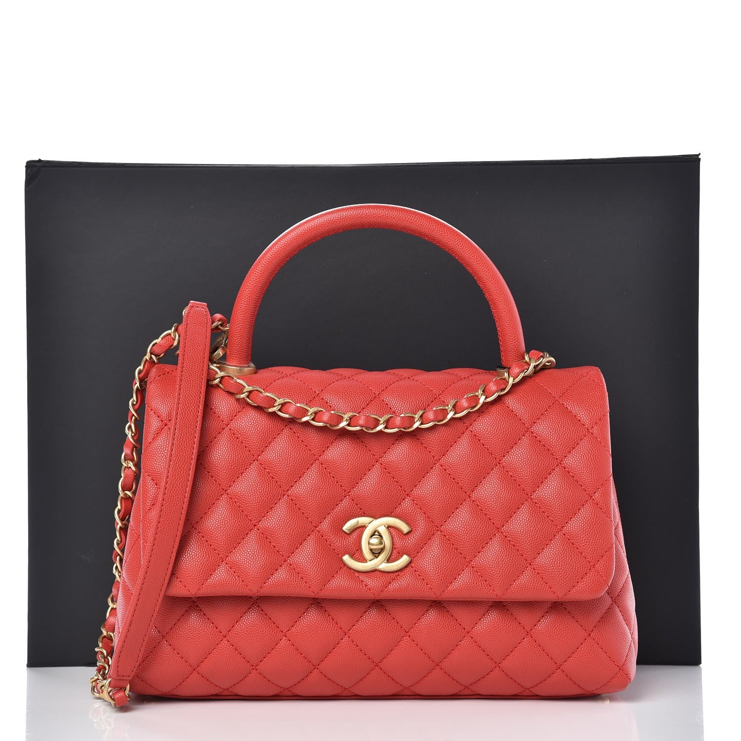 Chanel Caviar Quilted Small Coco Handle Flap Red 9 of 9