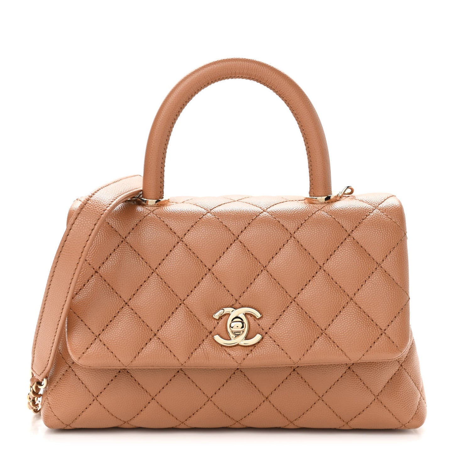Caviar Quilted Lizard Embossed Mini Coco Handle Flap Brown