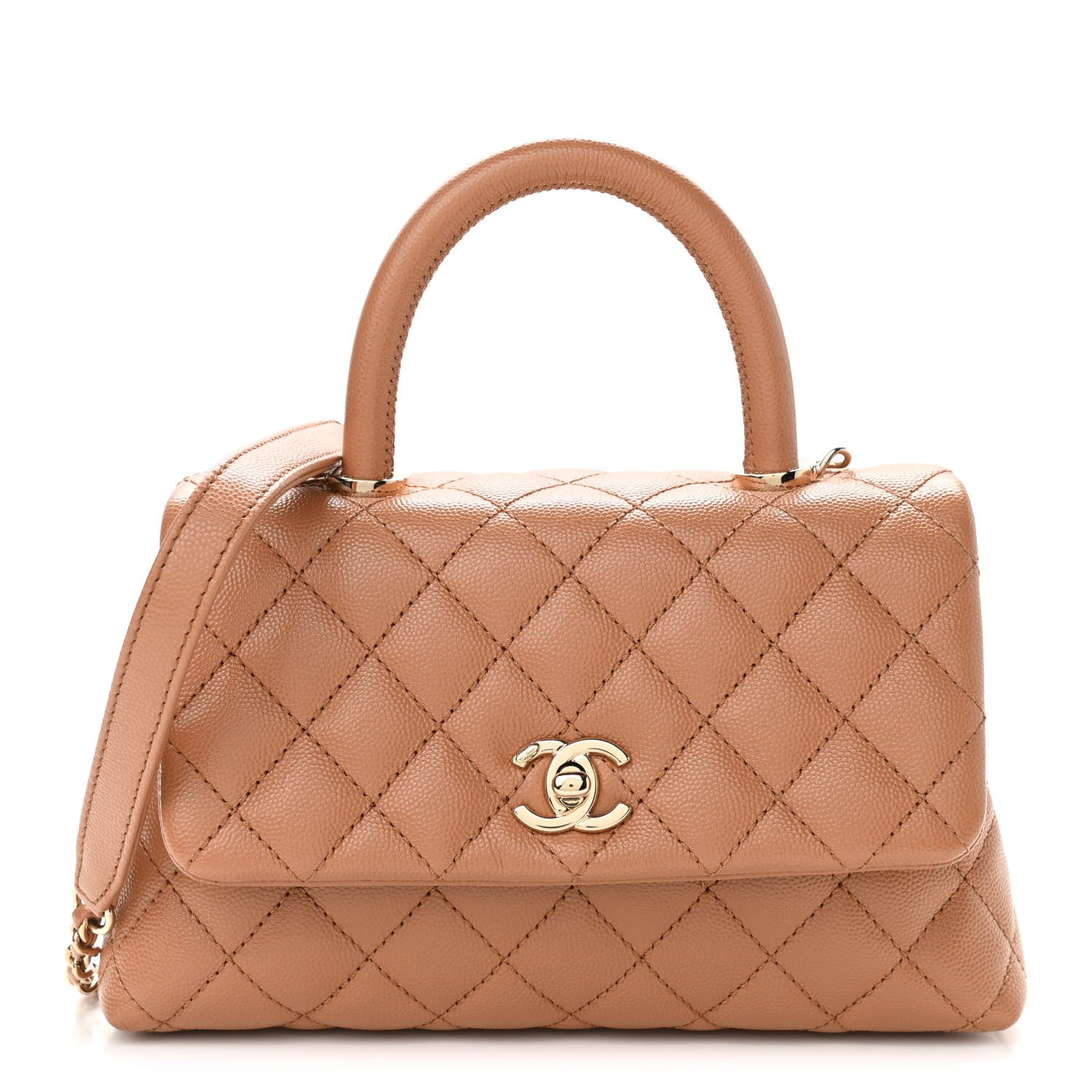 Chanel Caviar Quilted Lizard Embossed Mini Coco Handle Flap Brown 1 of 10