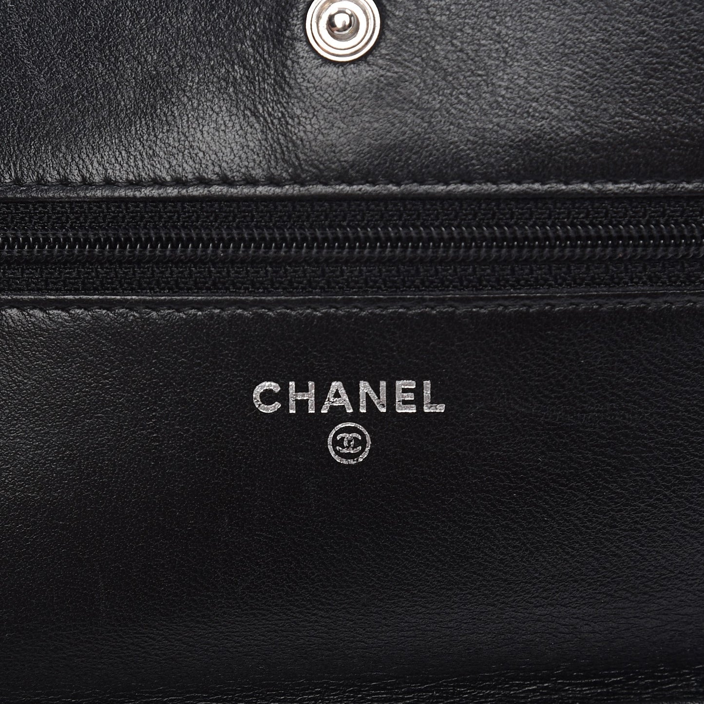 Distressed Patent Calfskin Quilted Wallet on Chain WOC Black