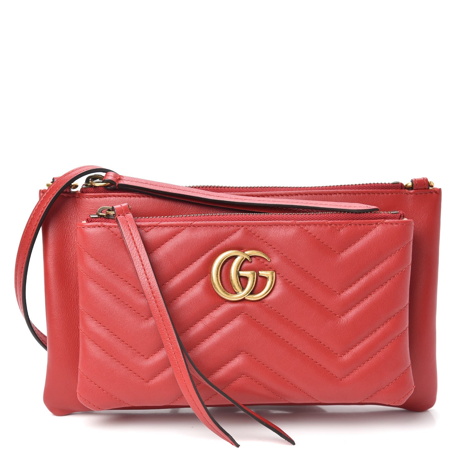 Gucci Calfskin Matelasse Small GG Marmont Double Zip Shoulder Bag Hibiscus Red 1 of 10