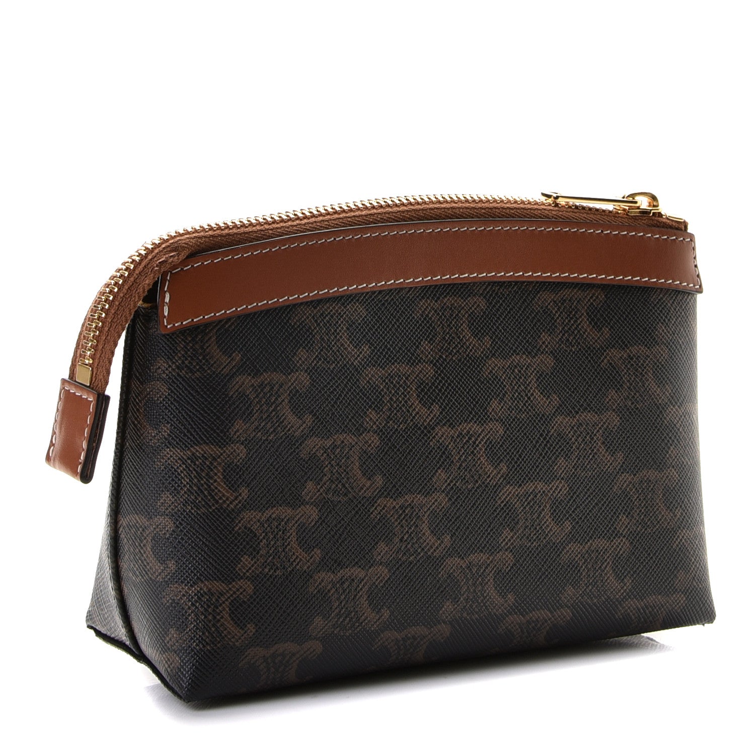 Celine Triomphe Canvas Calfskin Small Zipped Pouch Tan 2 of 7