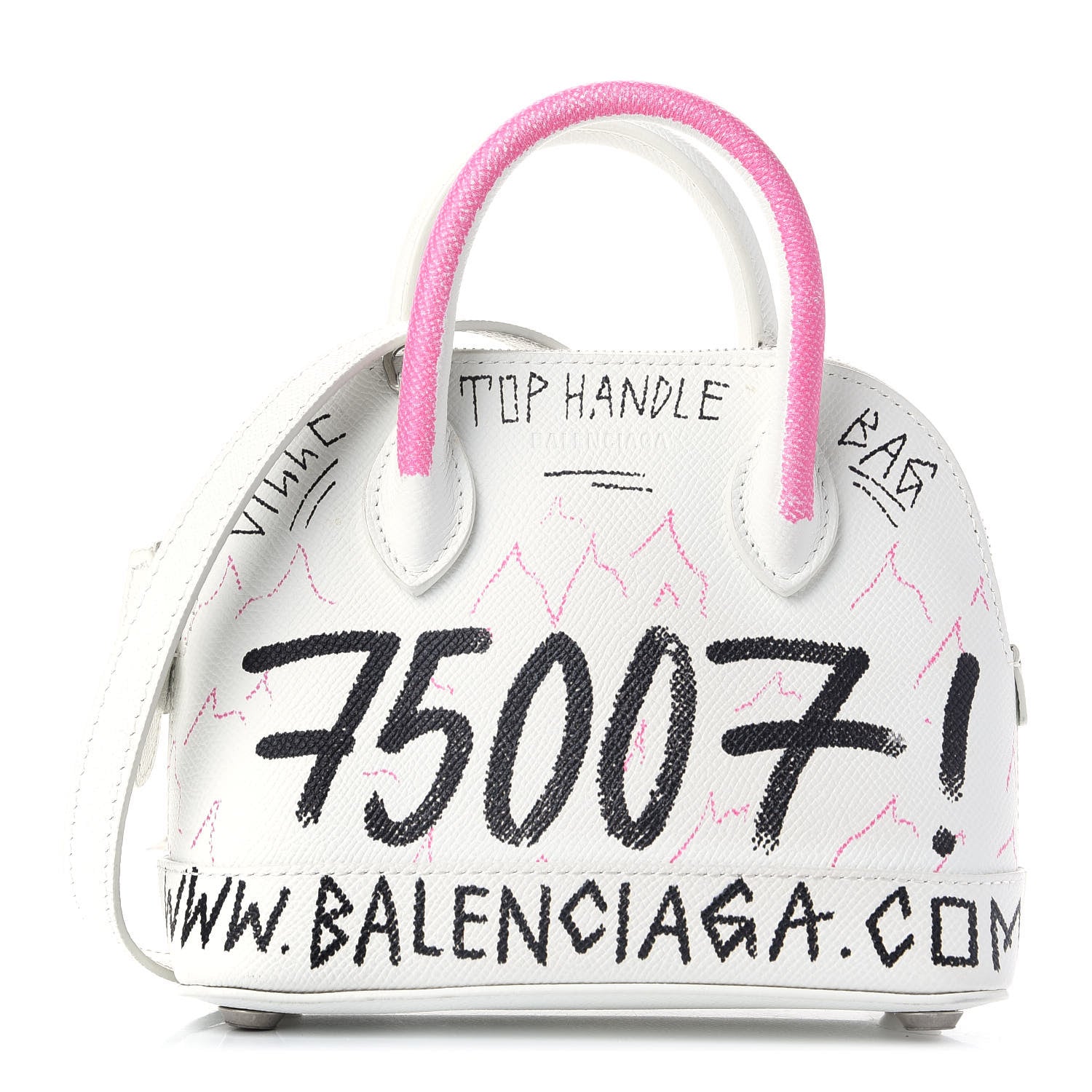 Balenciaga Grained Calfskin Graffiti Print XXS Ville Top Handle Bag White 1 of 10