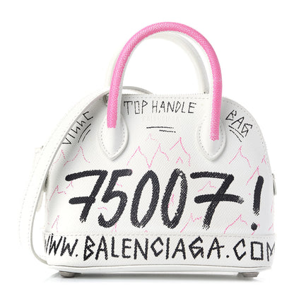 Balenciaga Grained Calfskin Graffiti Print XXS Ville Top Handle Bag White 1 of 10
