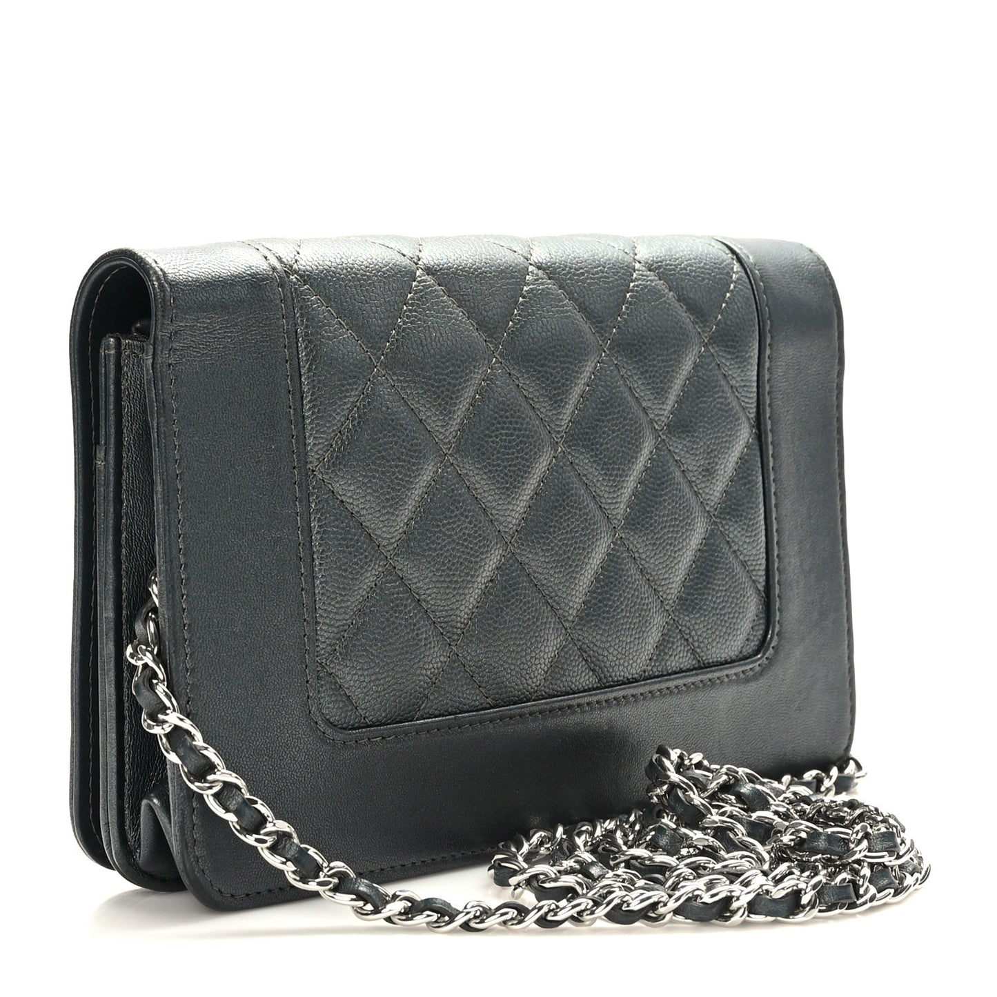 Caviar Quilted Vintage Mademoiselle Wallet On Chain WOC Dark Grey