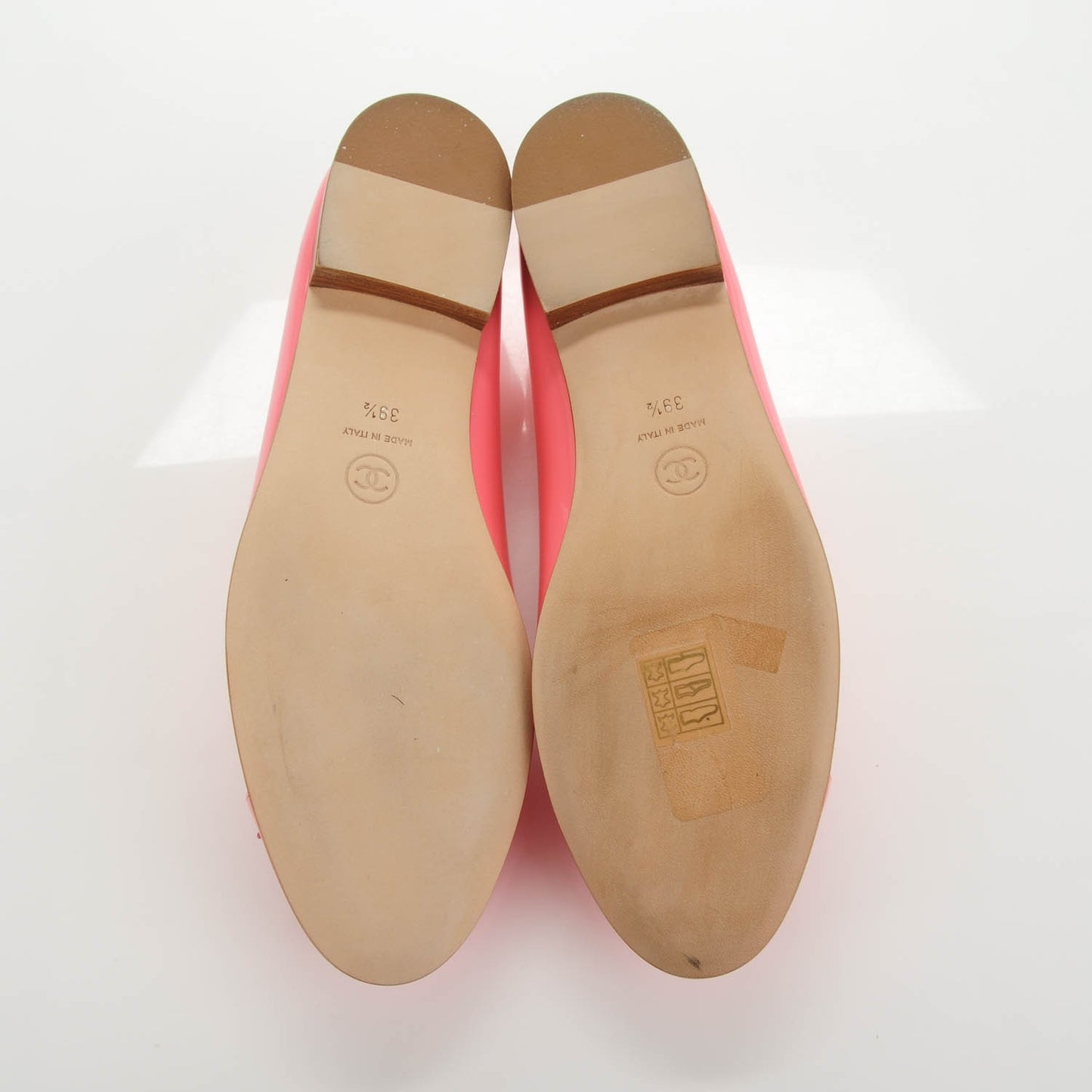 CHANEL Patent CC Cap Toe Ballerina Flats 39.5 Light Pink