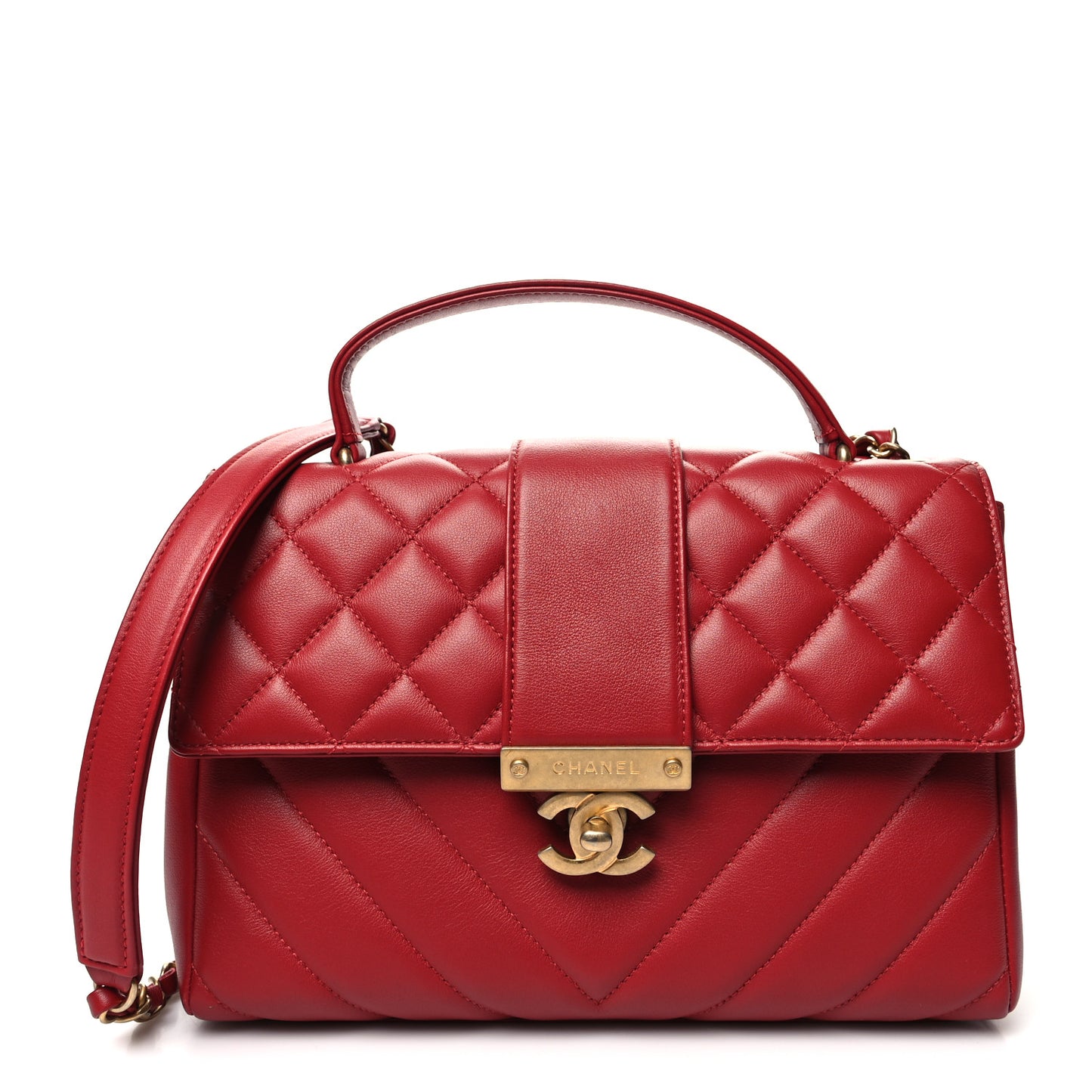 Calfskin Quilted Chevron In The City Bag Red