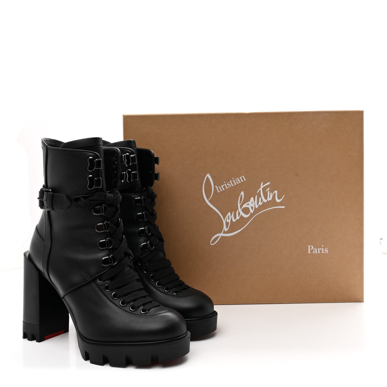 Christian Louboutin Calfskin Macademia 100 Combat Boots 37.5 Black 9 of 9