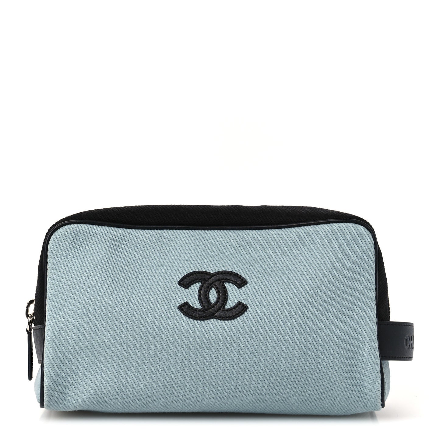 Canvas Calfskin Large Zippered Pouch Blue Black