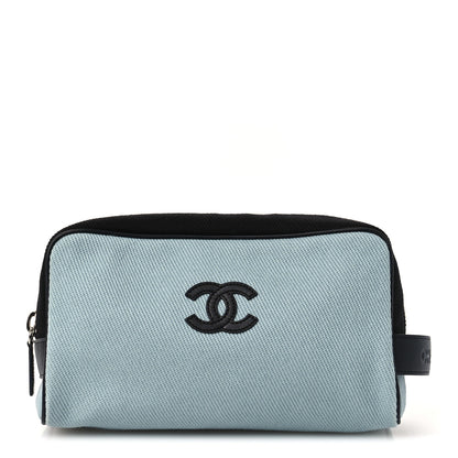 Chanel Canvas Calfskin Large Zippered Pouch Blue Black 1 of 10