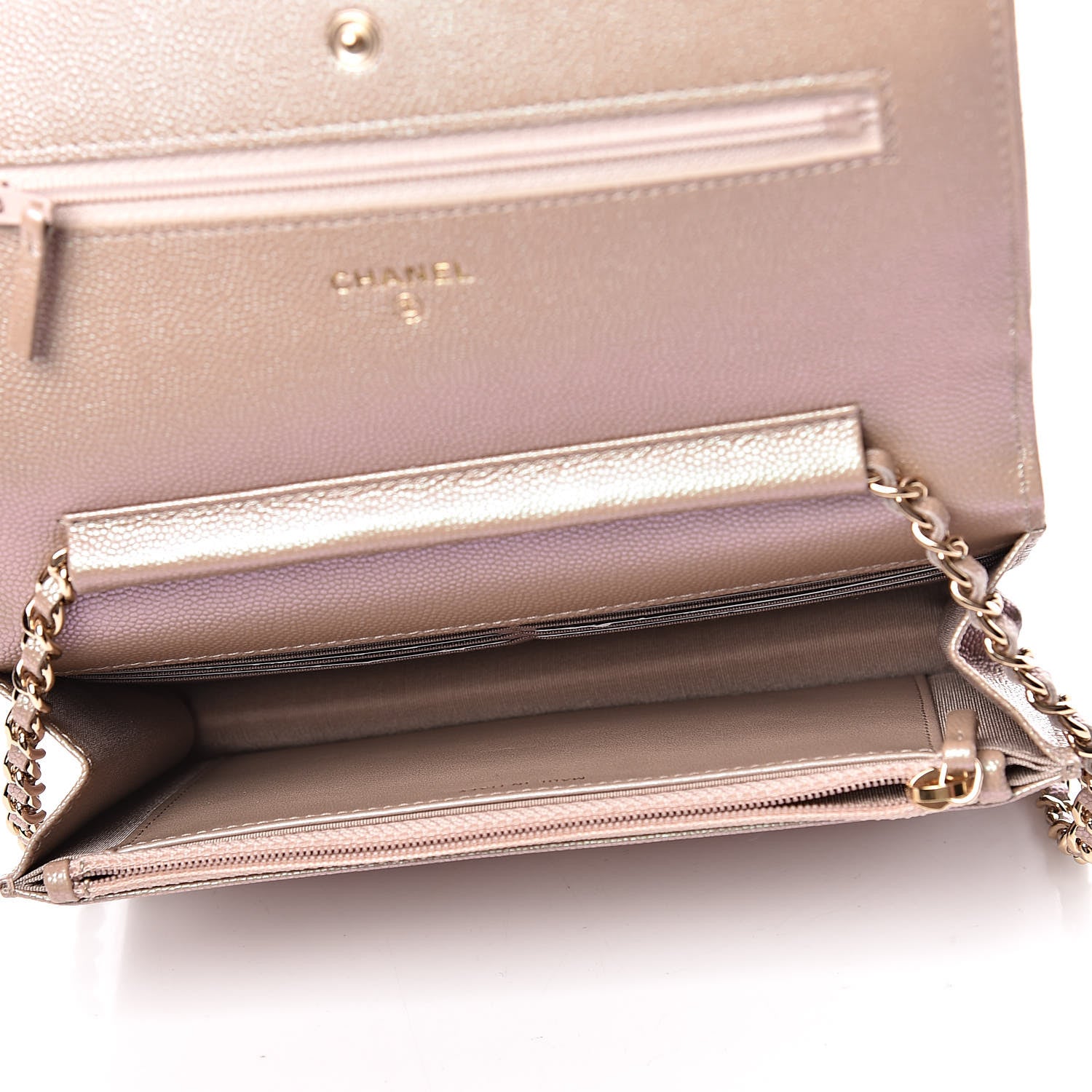 Chanel Iridescent Caviar Quilted Wallet On Chain WOC Beige 5 of 12