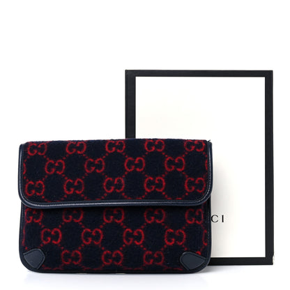 Gucci Covered Wool GG Monogram Slim Belt Bag Navy Red 14 of 14