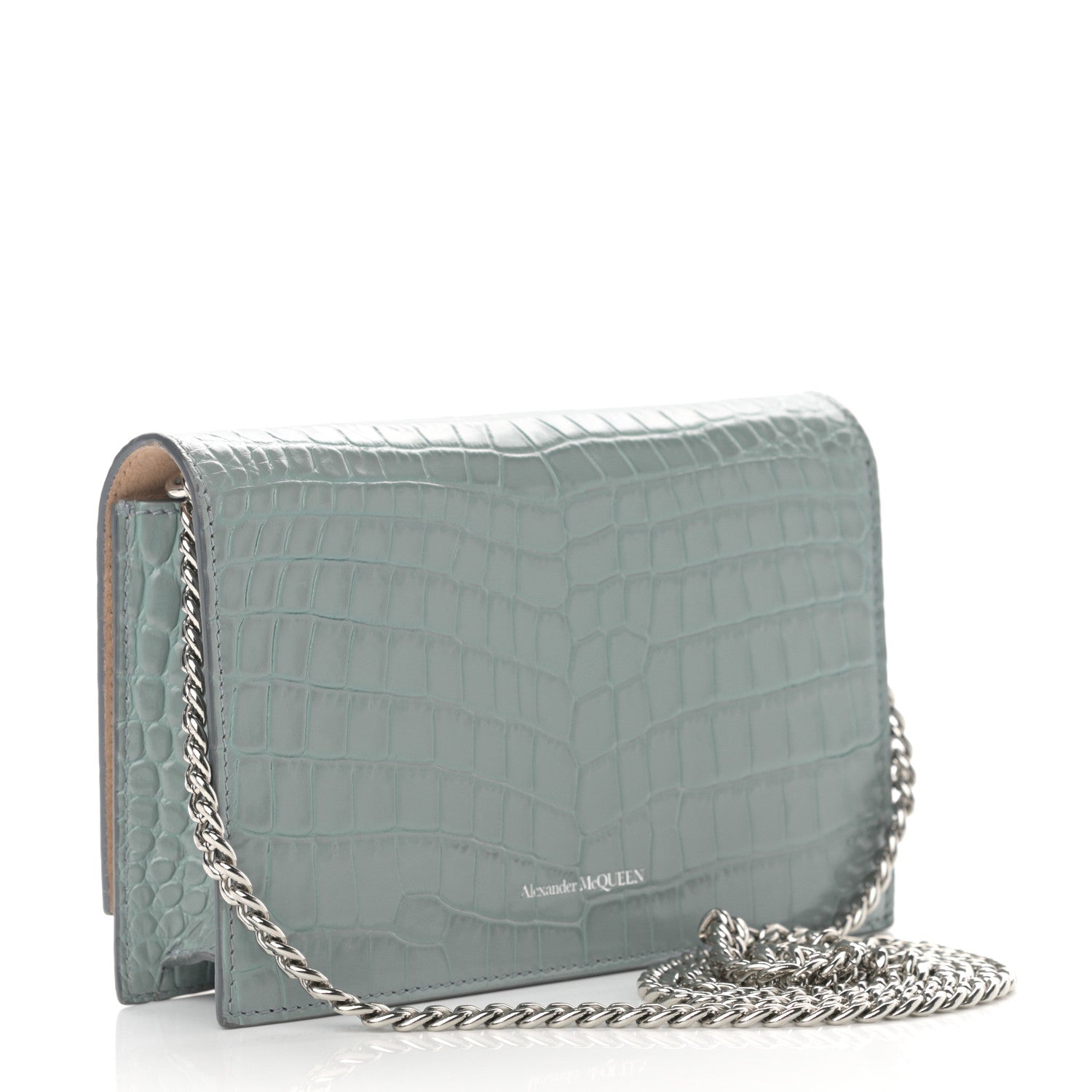 Alexander McQueen Calfskin Crocodile Embossed Skull Mini Crossbody Bag 3 of 13