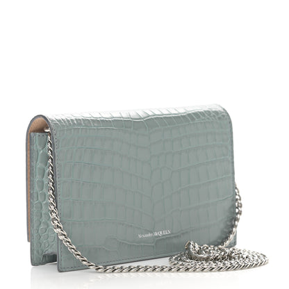Alexander McQueen Calfskin Crocodile Embossed Skull Mini Crossbody Bag 3 of 13