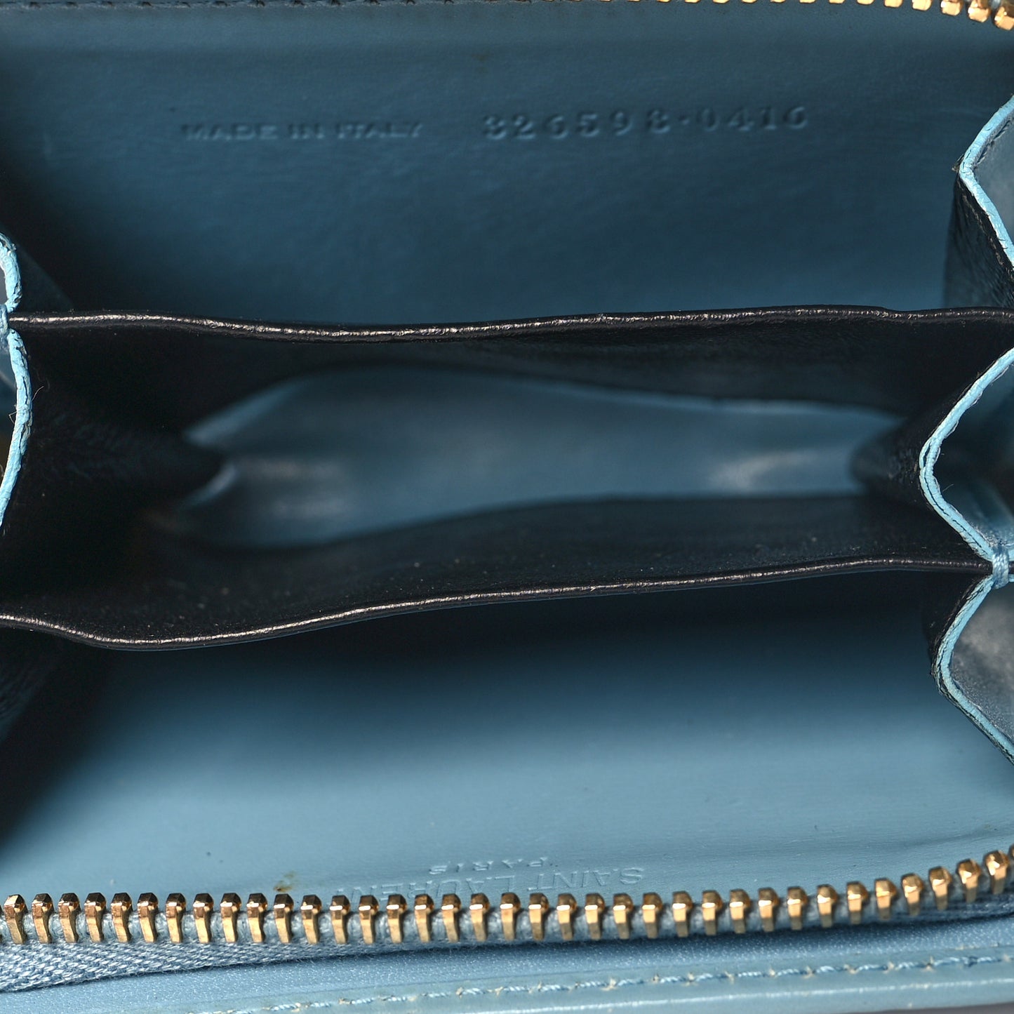 SAINT LAURENT Grained Calfskin Rive Gauche Compact Zip Around Wallet Blue