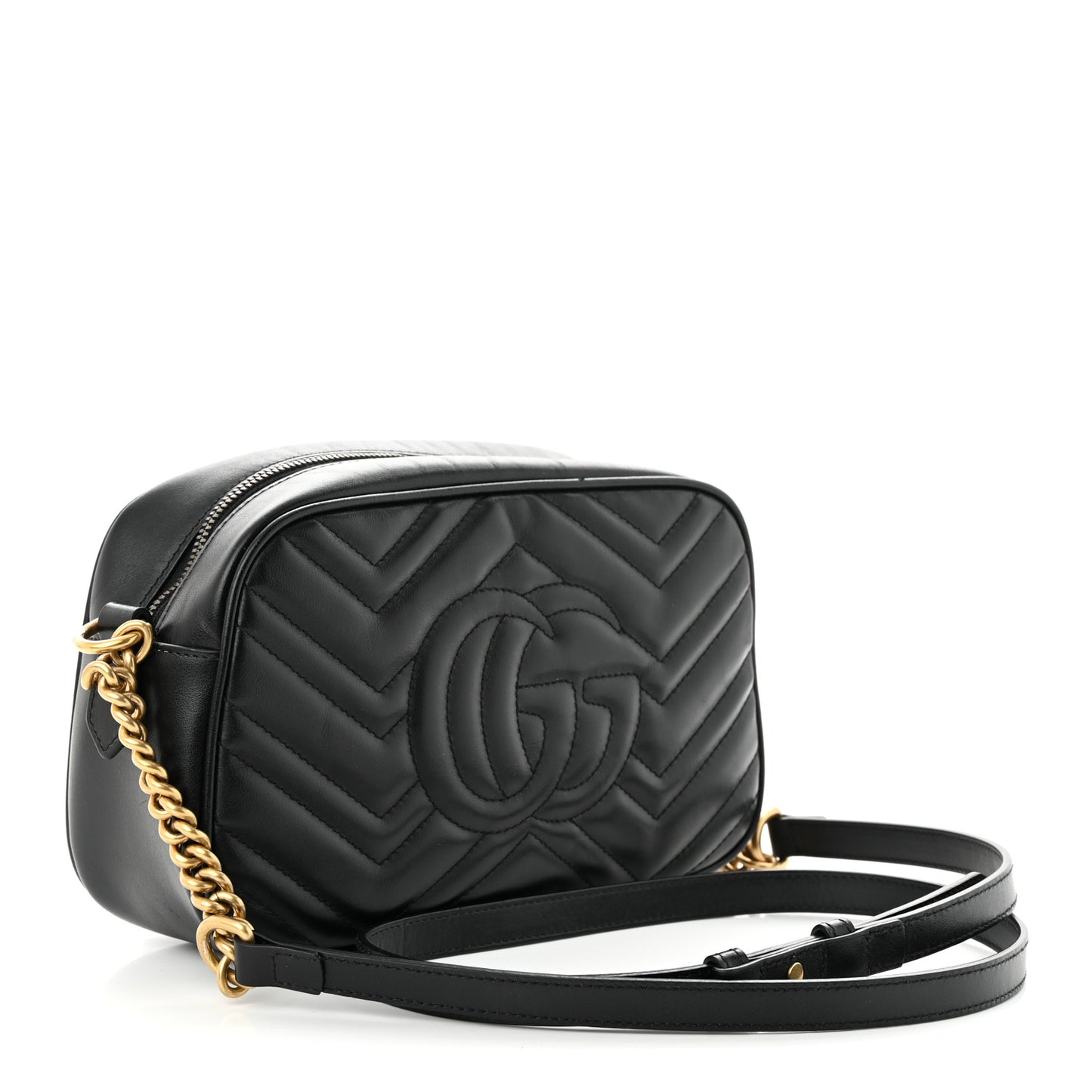 Calfskin Matelasse Small GG Marmont Chain Shoulder Bag Black