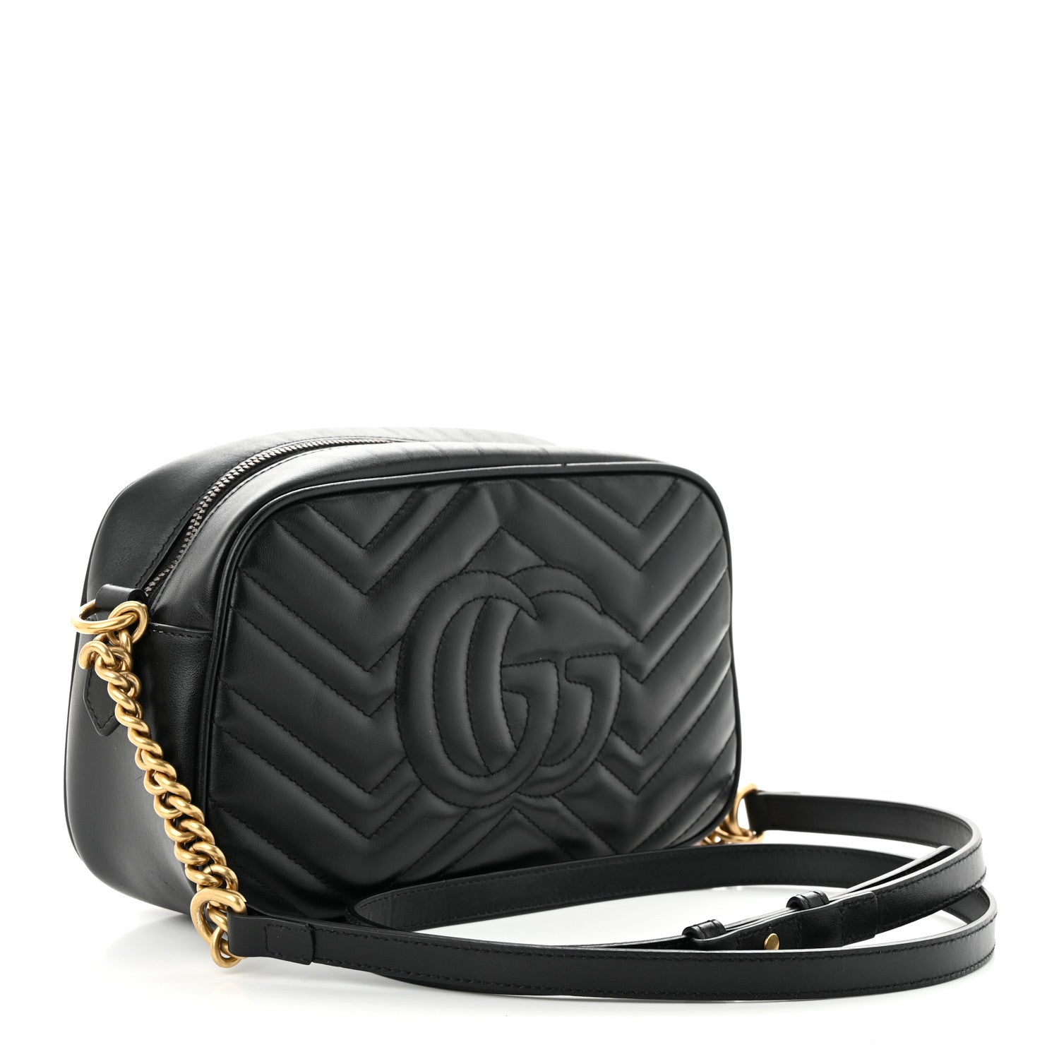 Gucci Calfskin Matelasse Small GG Marmont Chain Shoulder Bag Black 3 of 12