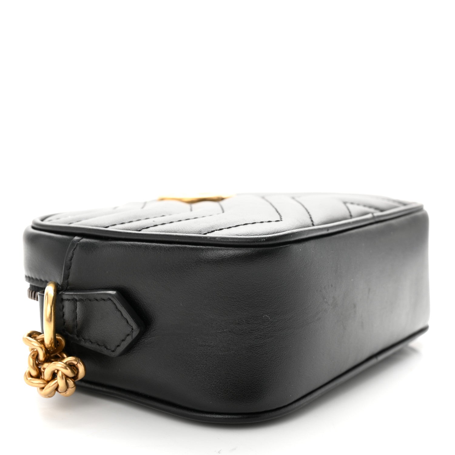 Gucci Calfskin Matelasse Mini GG Marmont Chain Shoulder Bag Black 4 of 10
