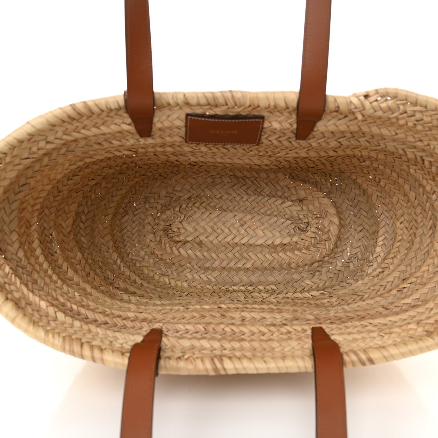 Raffia Calfskin Triomphe Medium Panier Tan