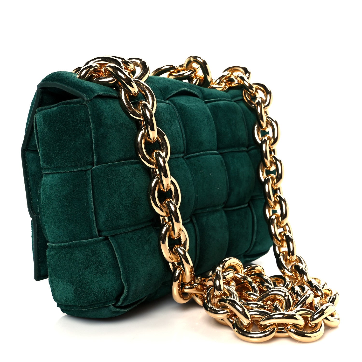 Bottega Veneta Suede Maxi Intrecciato Padded Chain Cassette Crossbody Bag Emerald Green 3 of 12