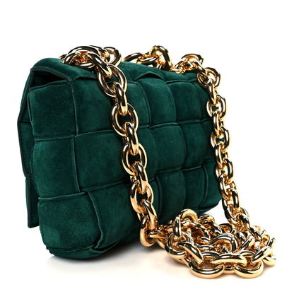 Bottega Veneta Suede Maxi Intrecciato Padded Chain Cassette Crossbody Bag Emerald Green 3 of 12