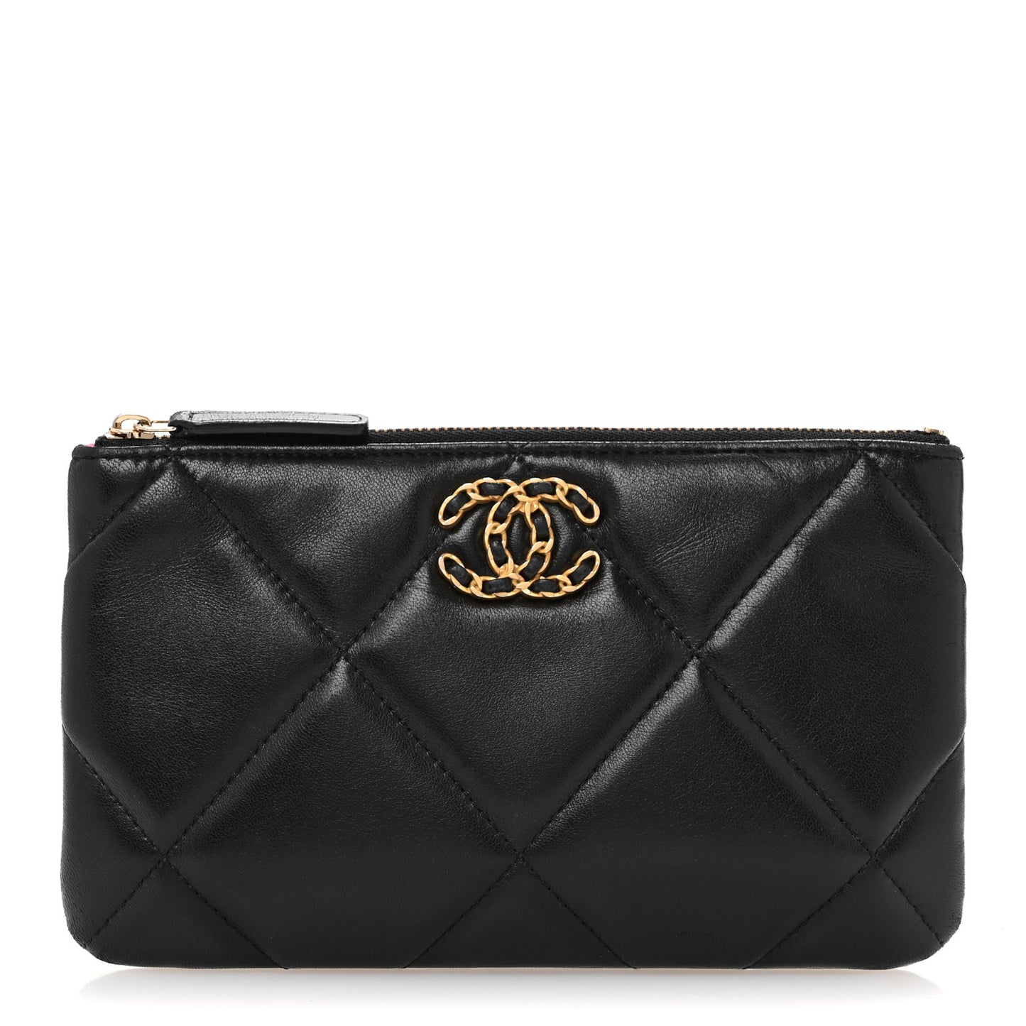 Lambskin Quilted Small Chanel 19 Pouch Black