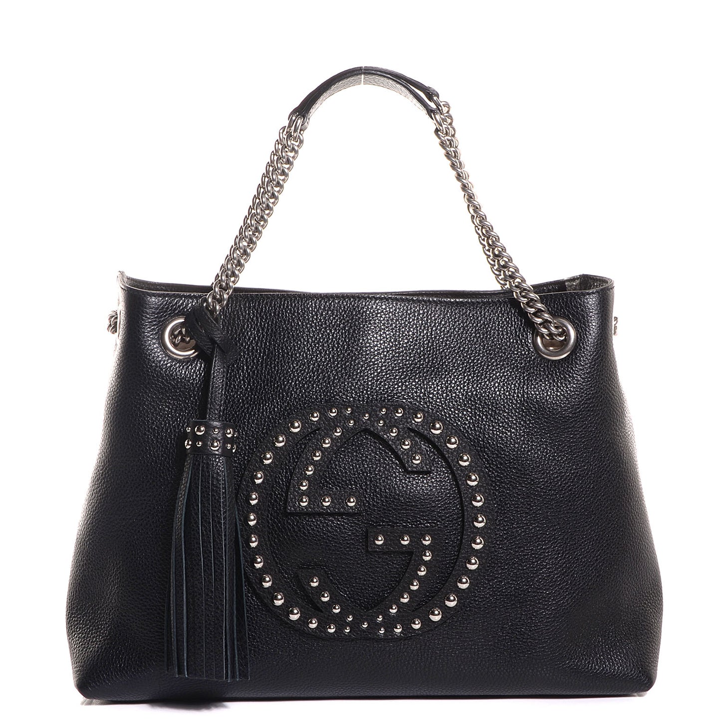 Pebbled Calfskin Studded Medium Soho Chain Shoulder Bag Black