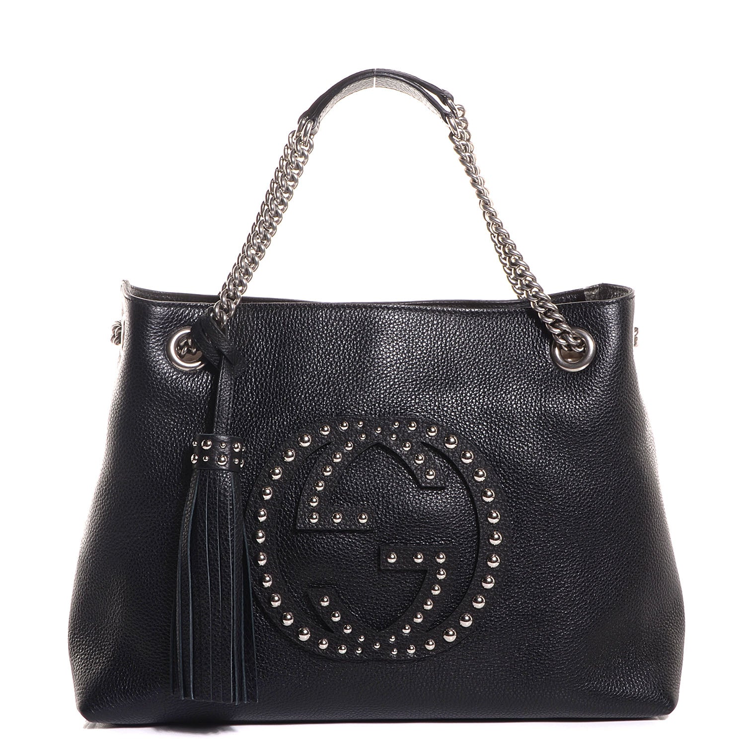 Gucci Pebbled Calfskin Studded Medium Soho Chain Shoulder Bag Black 1 of 9