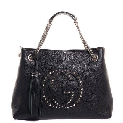 Gucci Pebbled Calfskin Studded Medium Soho Chain Shoulder Bag Black 1 of 9
