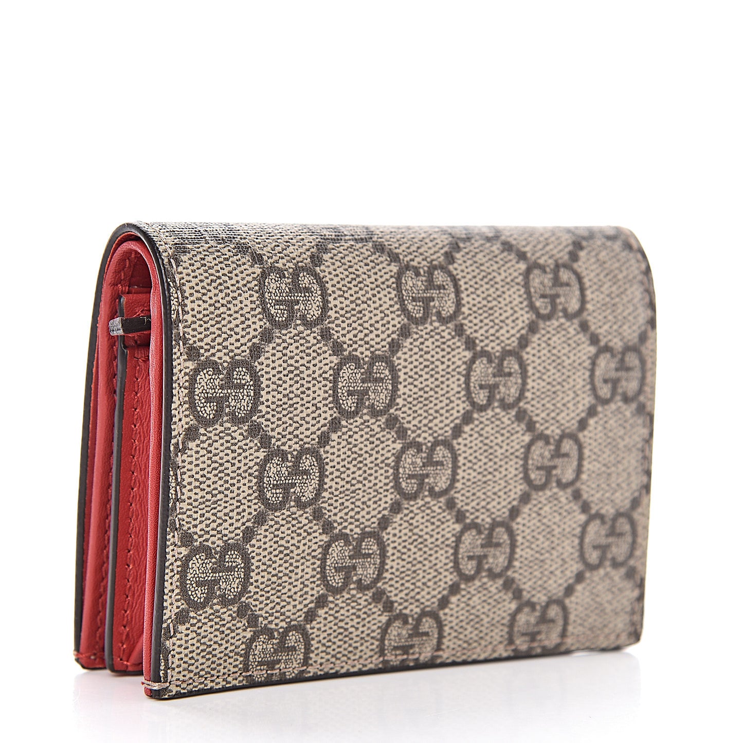 GG Supreme Monogram Bosco Patch Card Case Wallet Beige Malva Hibiscus Red