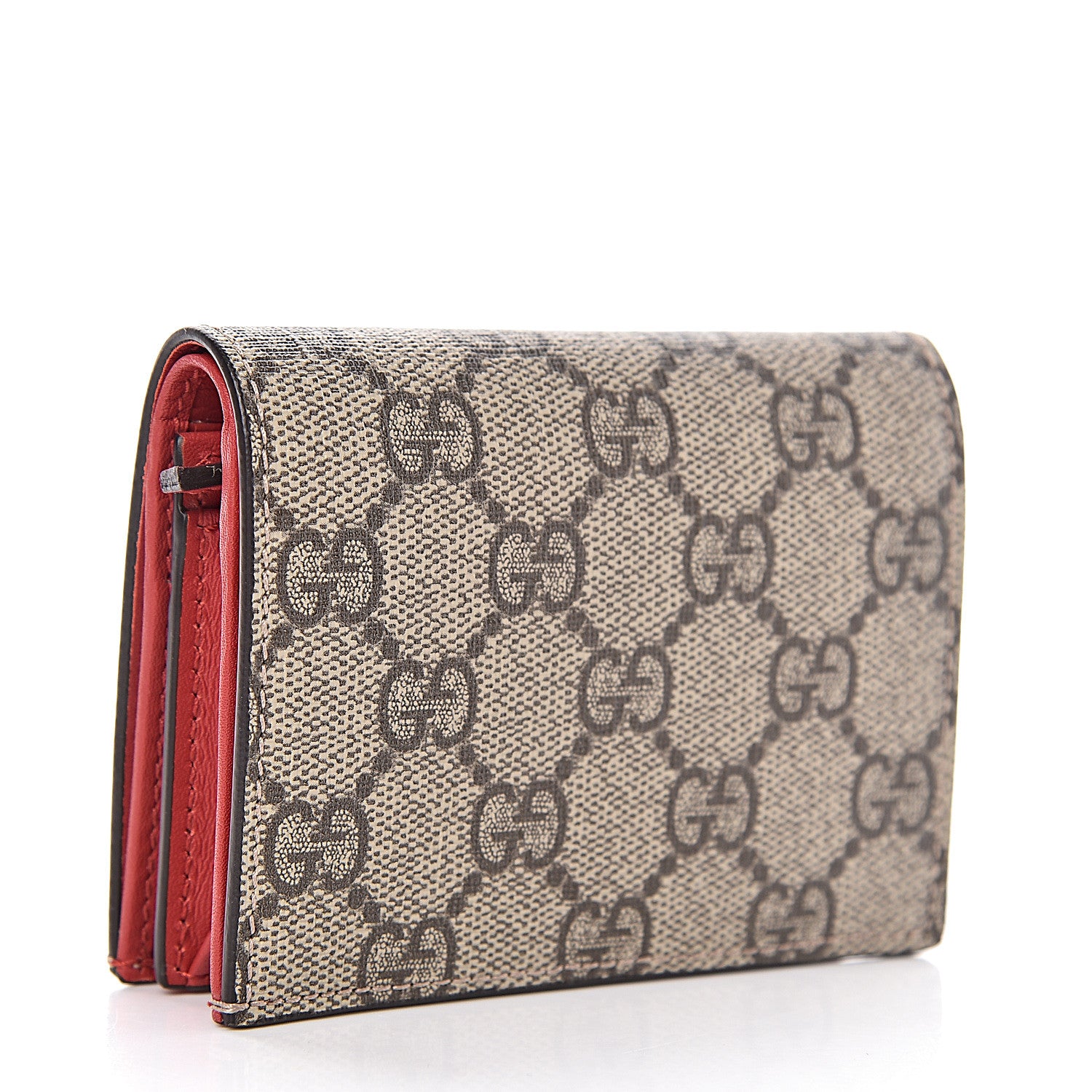 Gucci GG Supreme Monogram Bosco Patch Card Case Wallet Beige Malva Hibiscus Red 3 of 8