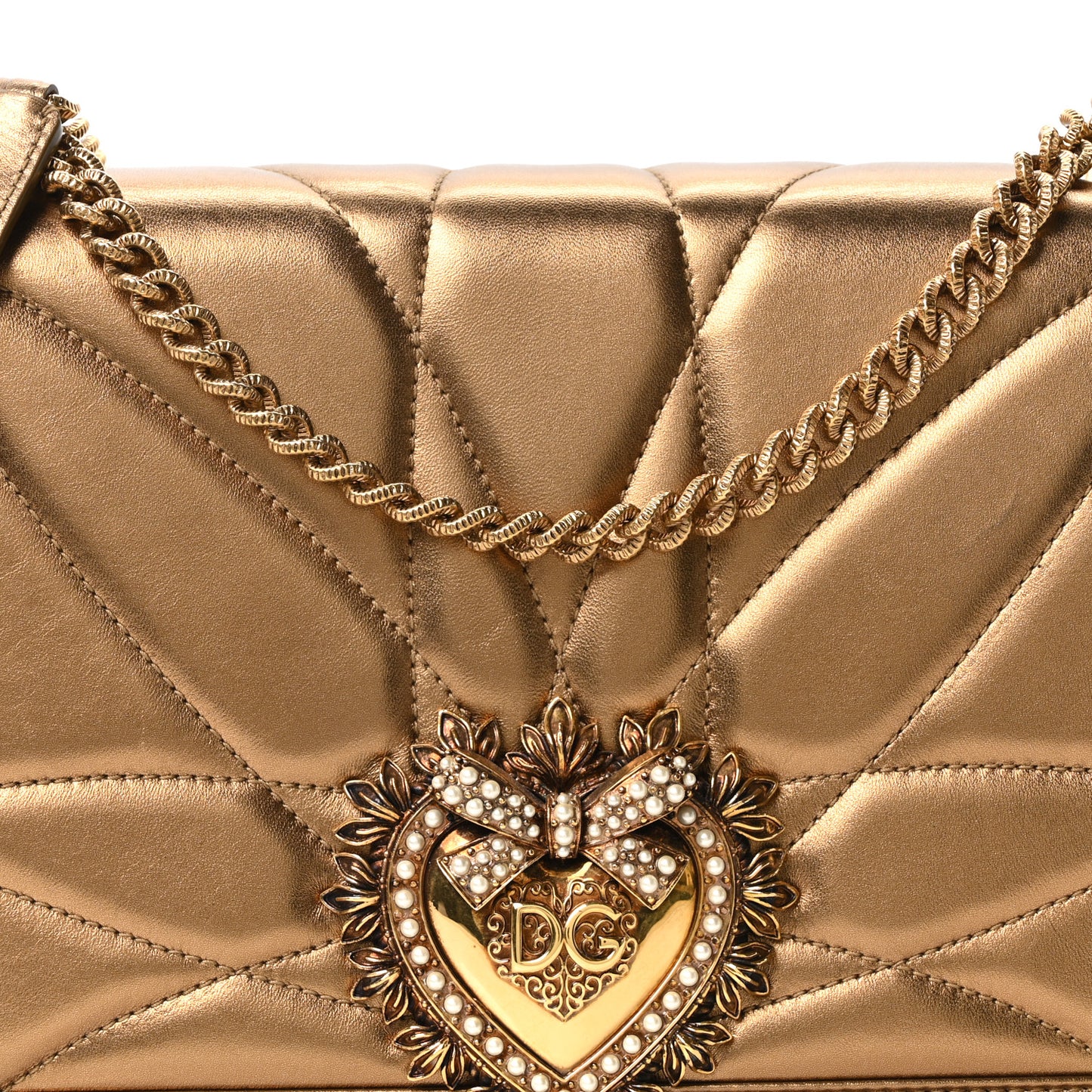 Metallic Nappa Quilted Medium Devotion Crossbody Bag Gold