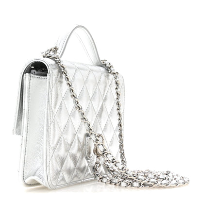 Chanel Metallic Caviar Quilted Top Handle Wallet on Chain WOC Silver 3 of 12