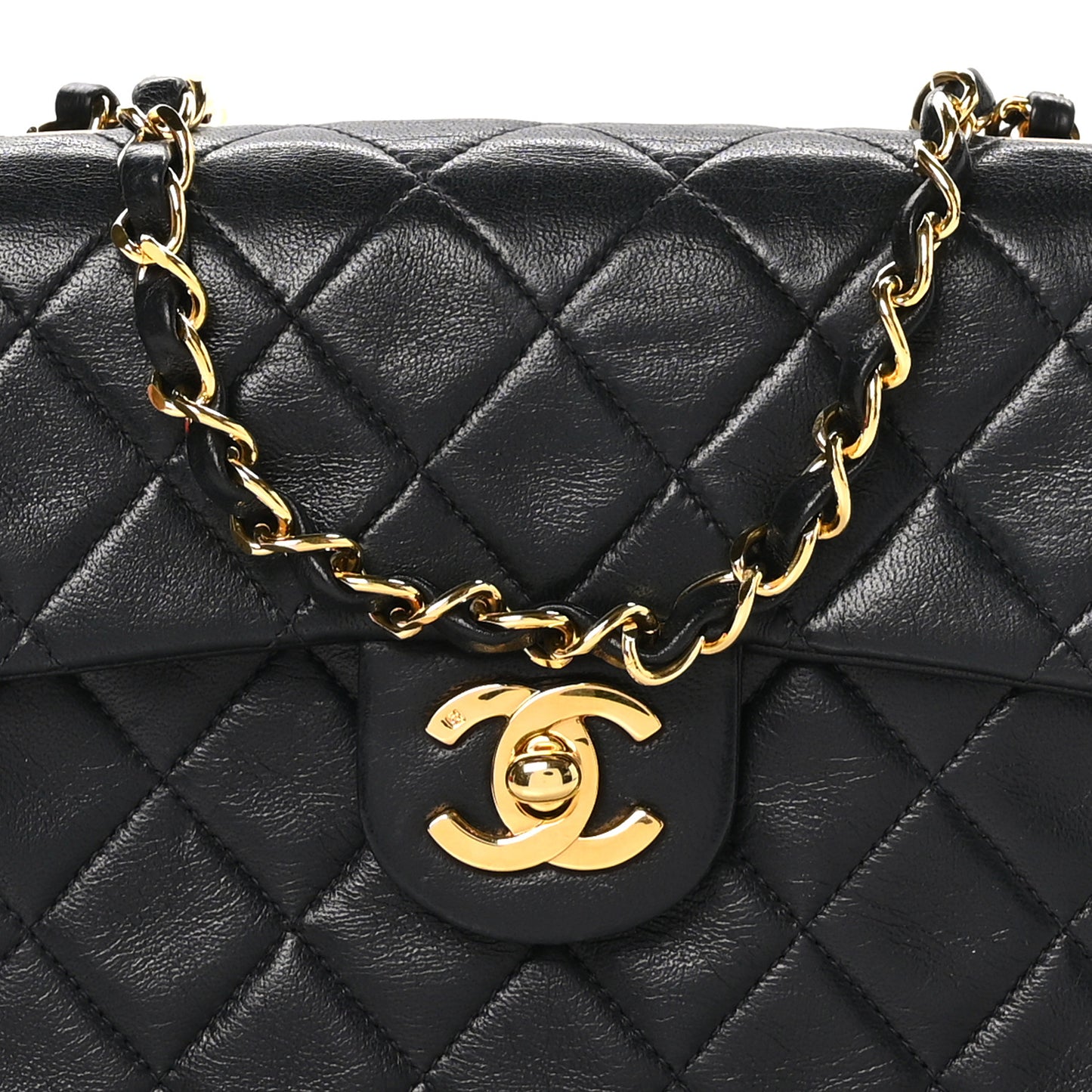 Lambskin Quilted Mini Square Flap Black