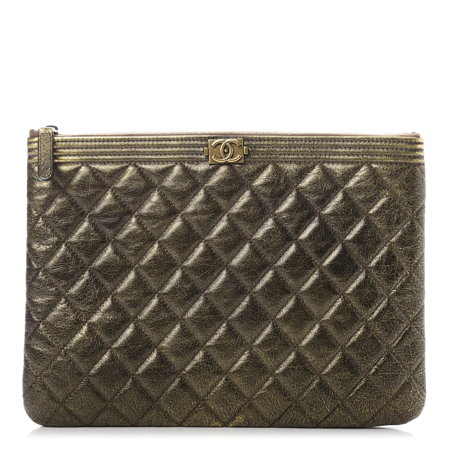 Chanel Cracked Metallic Calfskin Quilted Medium Boy Cosmetic Case Gold 1 of 9