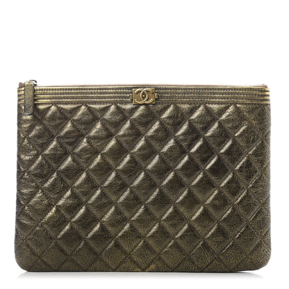 Chanel Cracked Metallic Calfskin Quilted Medium Boy Cosmetic Case Gold 1 of 9