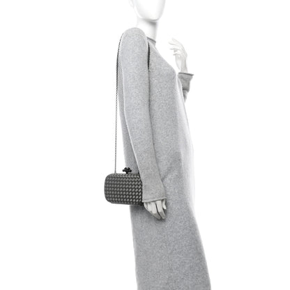 Bottega Veneta Silk Faille Intrecciato Raffia Knot Clutch Argento 2 of 9