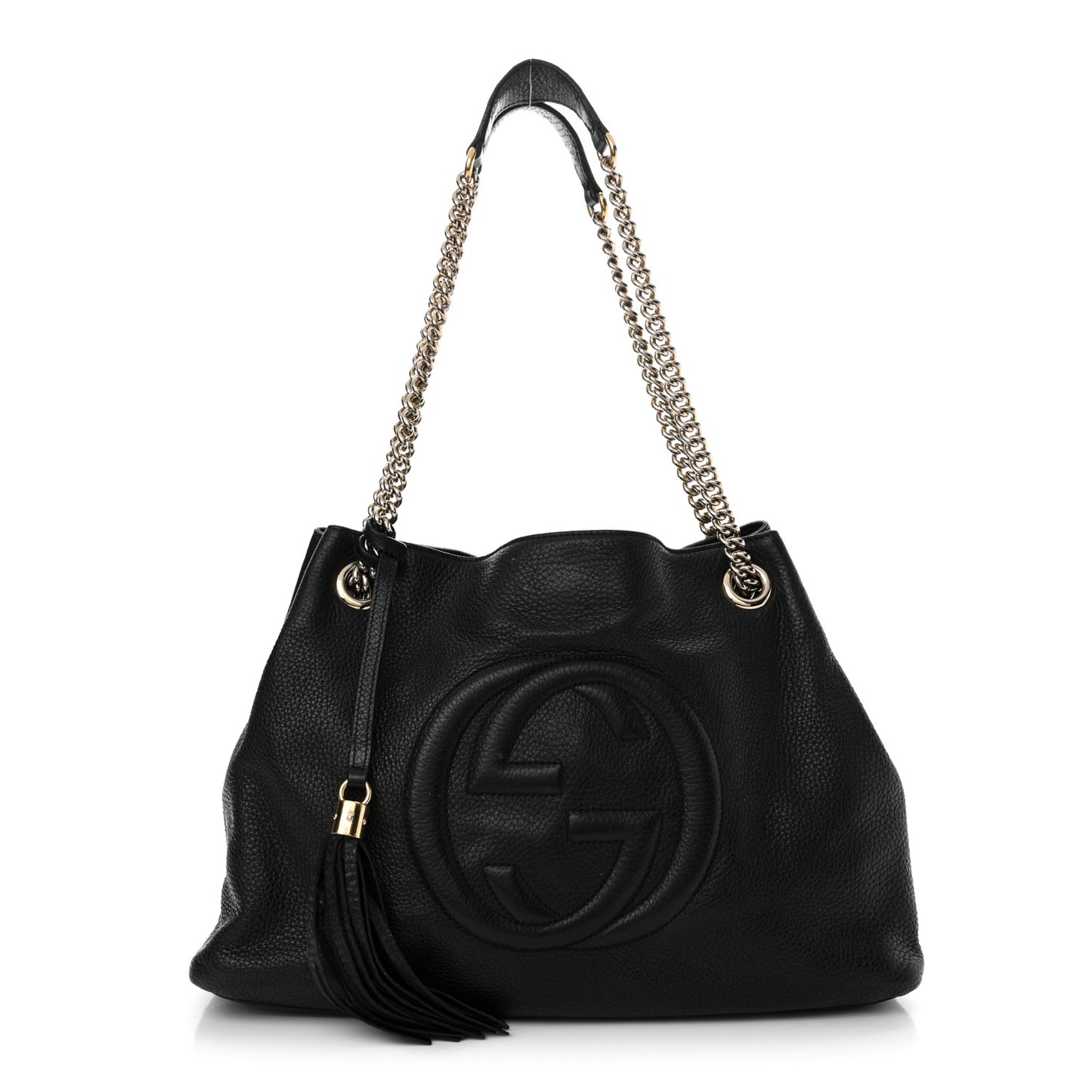 Pebbled Calfskin Medium Soho Chain Shoulder Bag Black