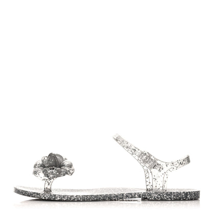 Chanel Jelly Camellia Glitter Thong Sandals 37 Grey 1 of 9
