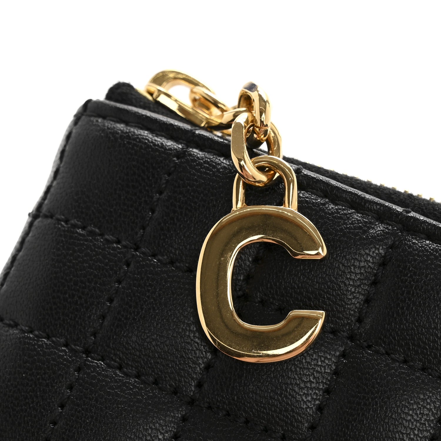 Celine Calfskin Quilted C Charm Pouch Black 10 of 10