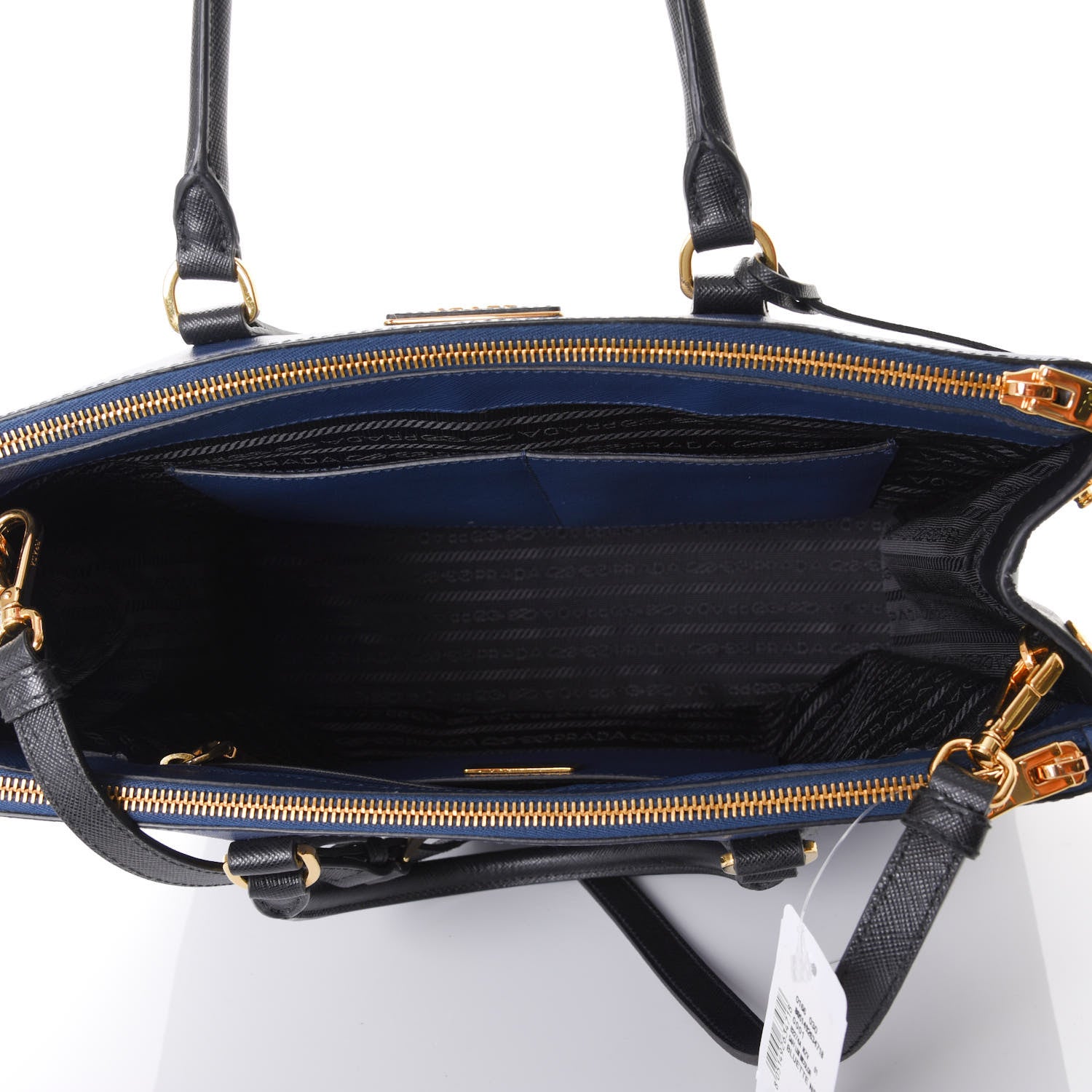 Prada Saffiano Lux Bi-Color Medium Tote Bluette Black 13 of 16