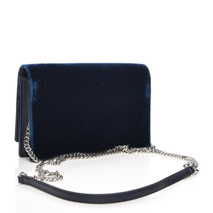Saint Laurent Velvet Crystal Monogram Tassel Chain Wallet Blue 3 of 7