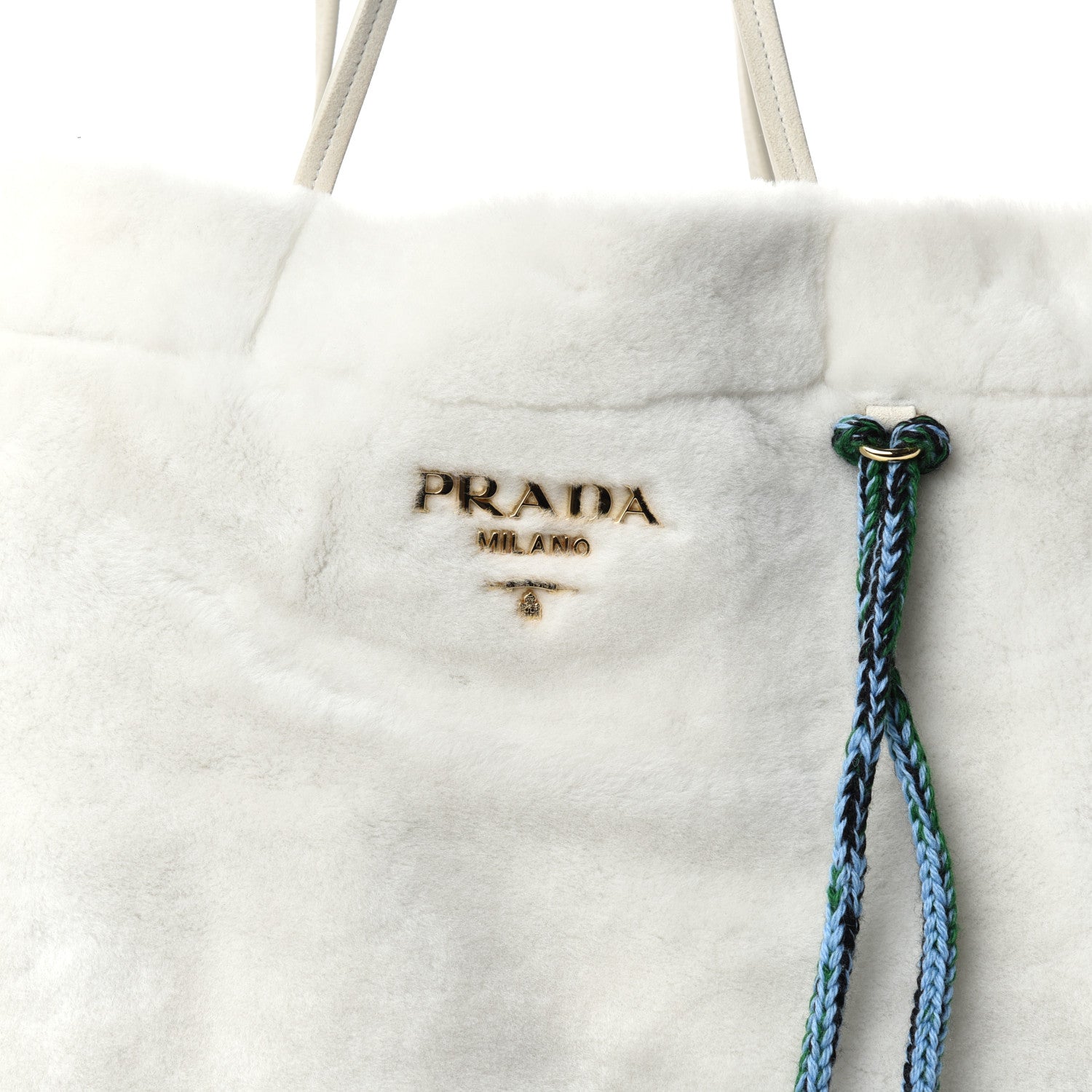 Prada Shearling Saffiano Shoulder Bag White 10 of 10