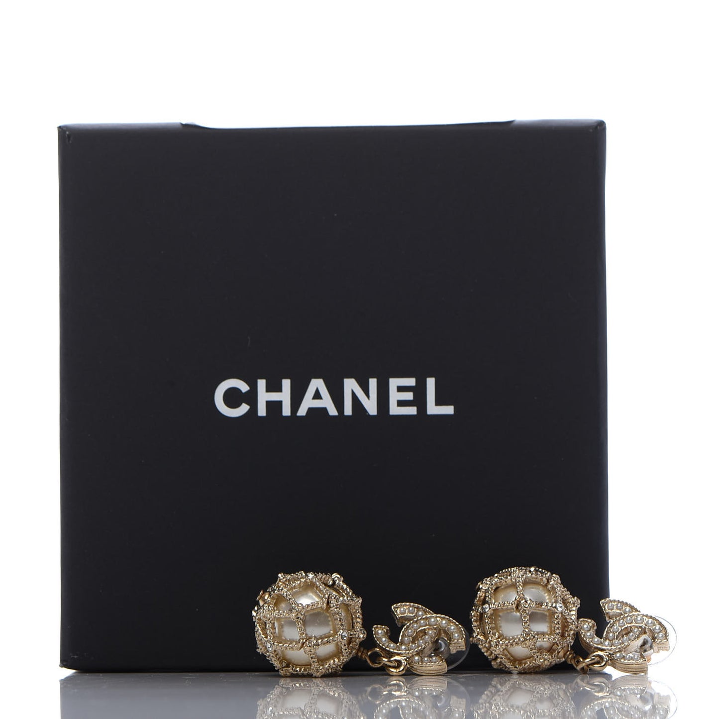 Crystal Pearl CC Drop Earrings Gold